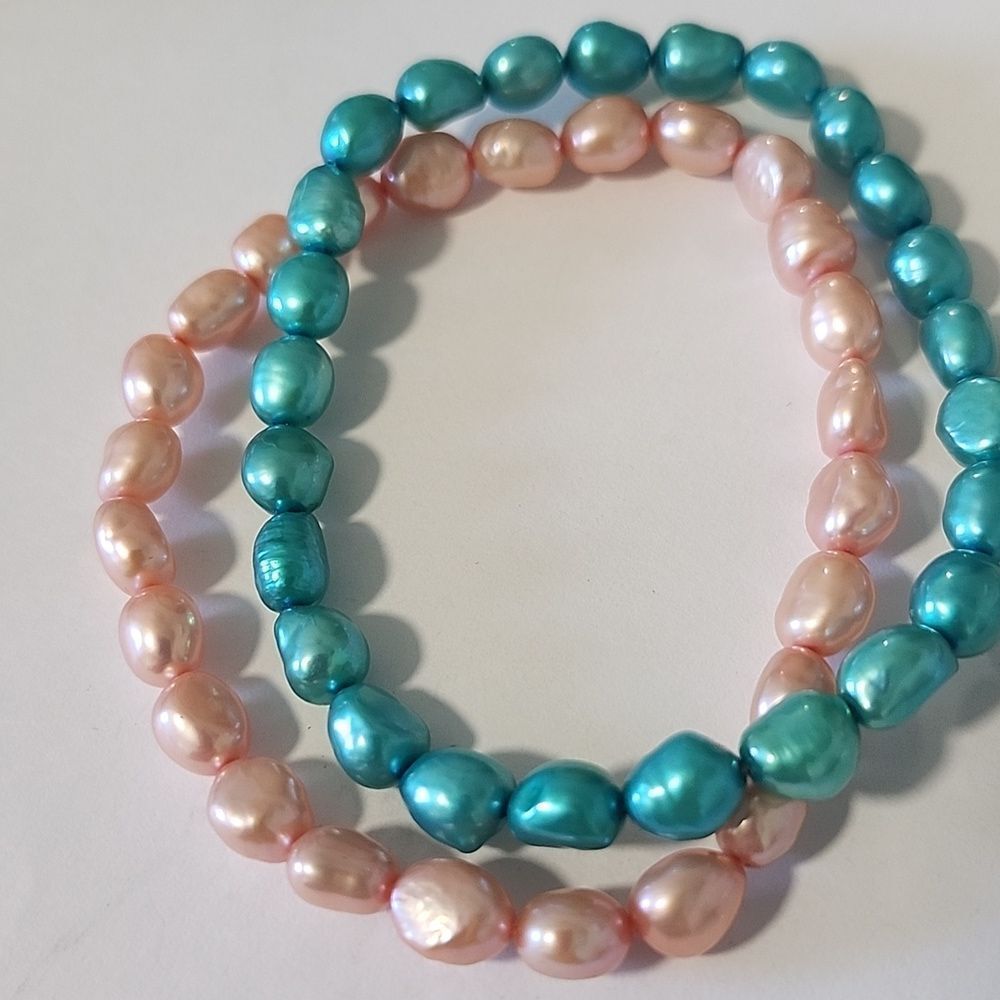 Pink and Blue Pearl Bracelets